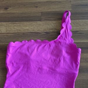 Scalloped One Shoulder Hot Pink One Piece Bathing suit.